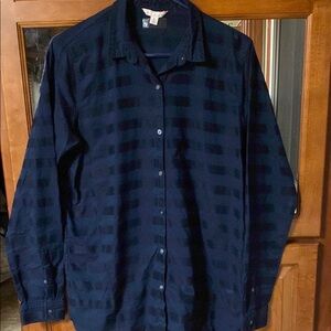 Women’s Gap M-Tall Navy Button-Up Shirt Horizontal Stripes